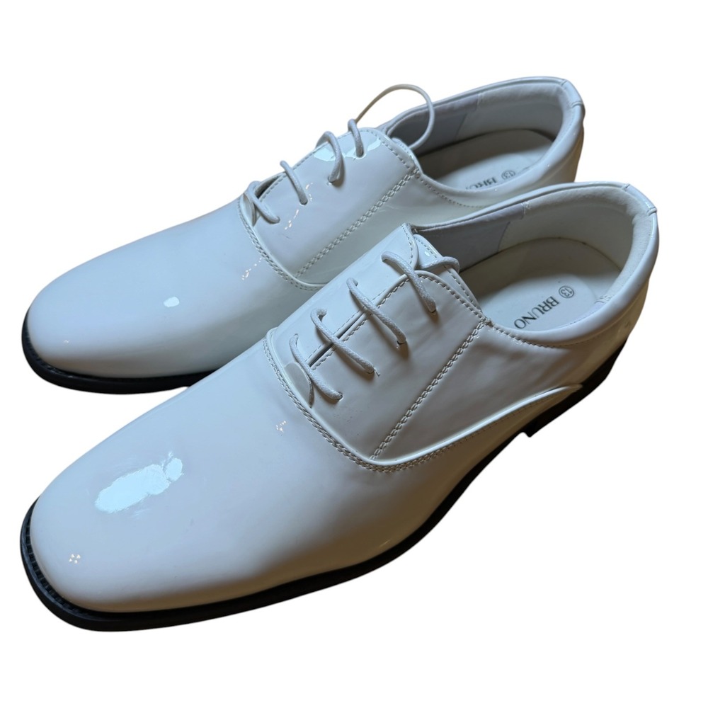 Bruno Marc Tuxedo Dress Shoes Mens 13 White New Faux Patent Leather Formal